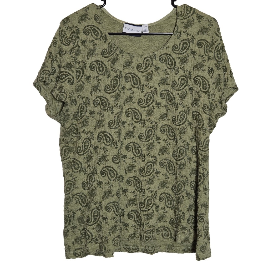 Croft & Barrow Womens Paisley Popcorn Textured Top Petite XL PXL Cottage Earthy